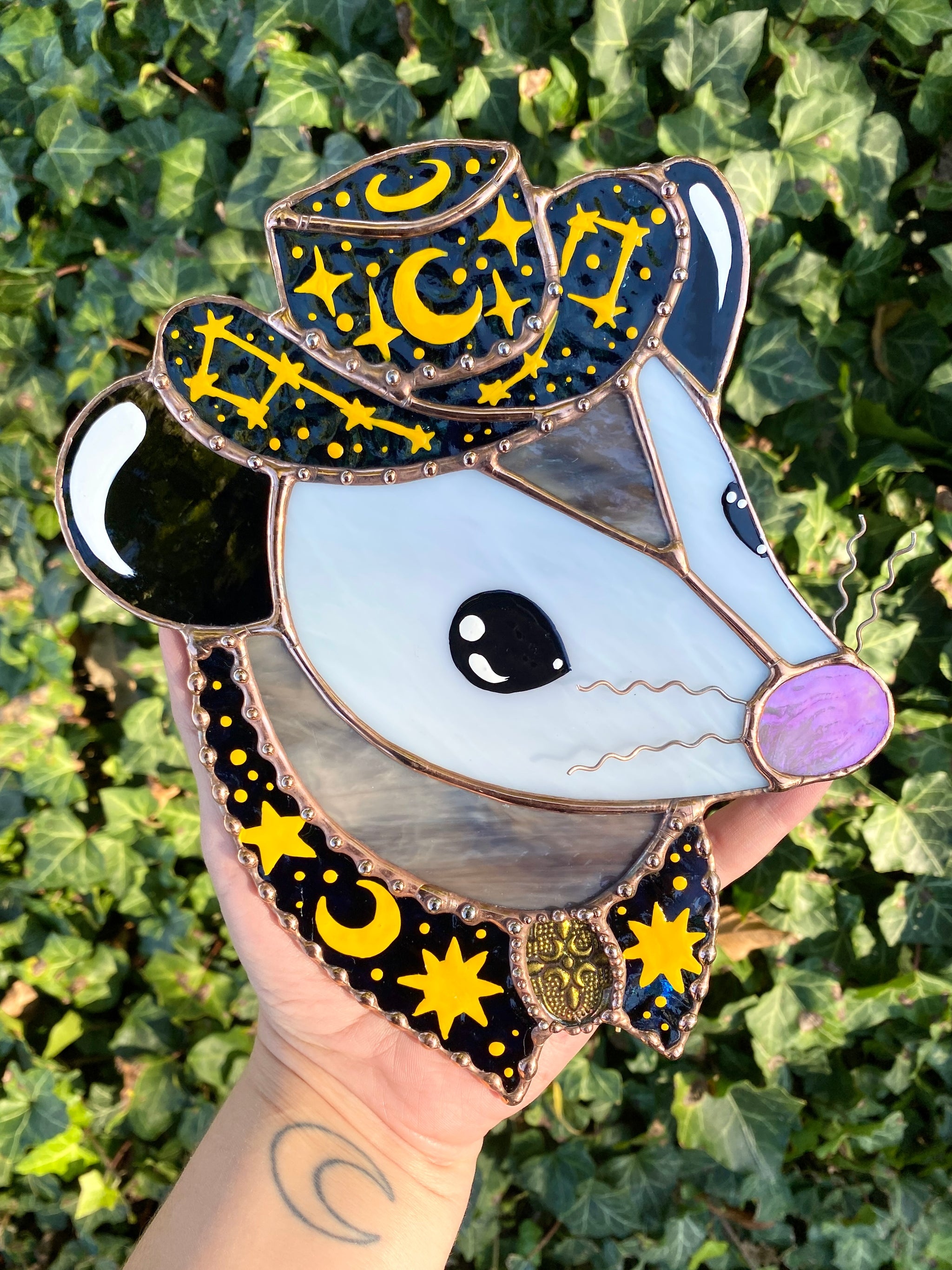 Handmade Opossum Stained Glass Suncatcher