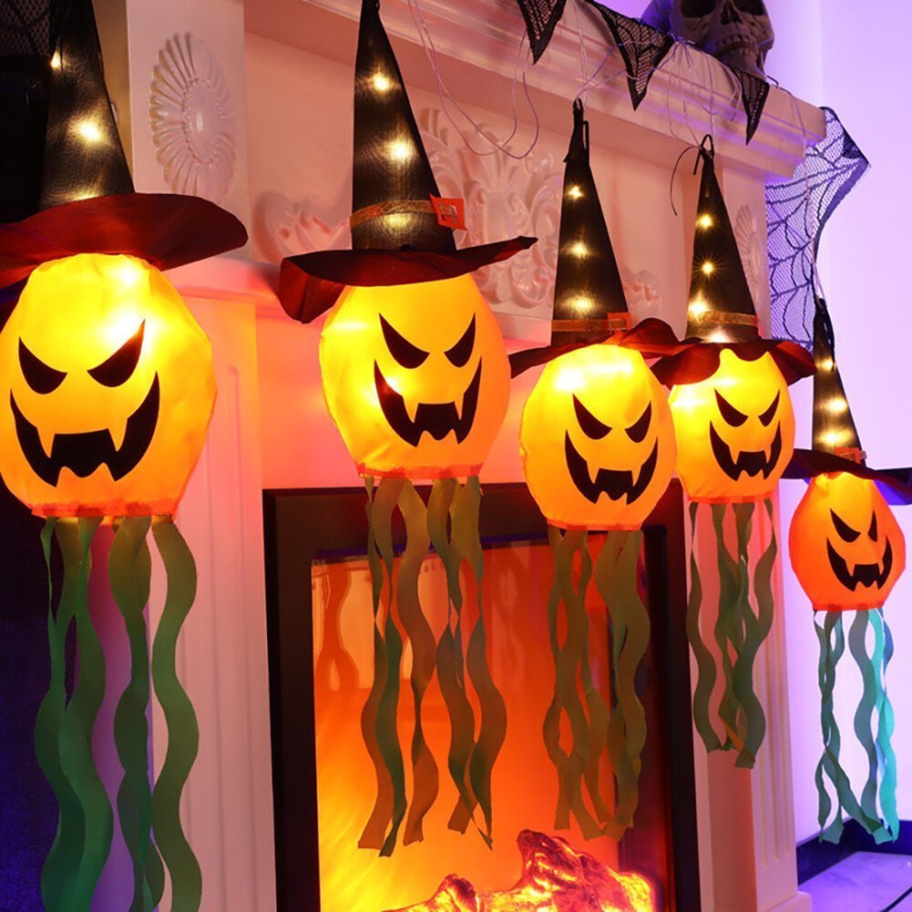 5PCS Halloween Hanging Lighted Glowing Witch Hat