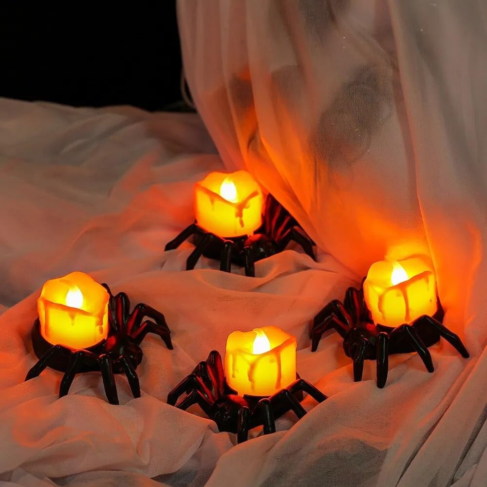 💥LAST DAY SALE 50% OFF💥Halloween LED Candle Lamp with Creepy Spider Decor