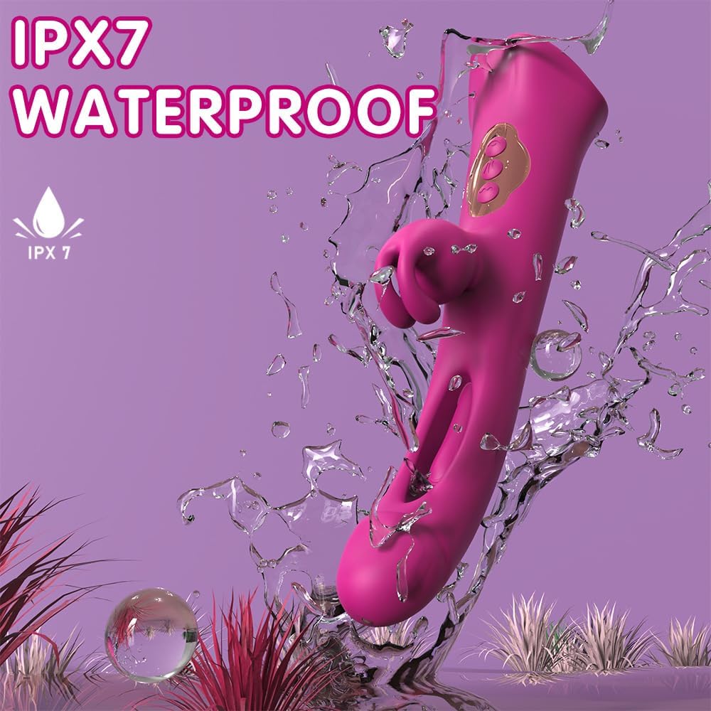 4 IN 1 Rose Muncher Rabbit Vibrator Licking Vibrating Flapping Clit Nipple Stimulator