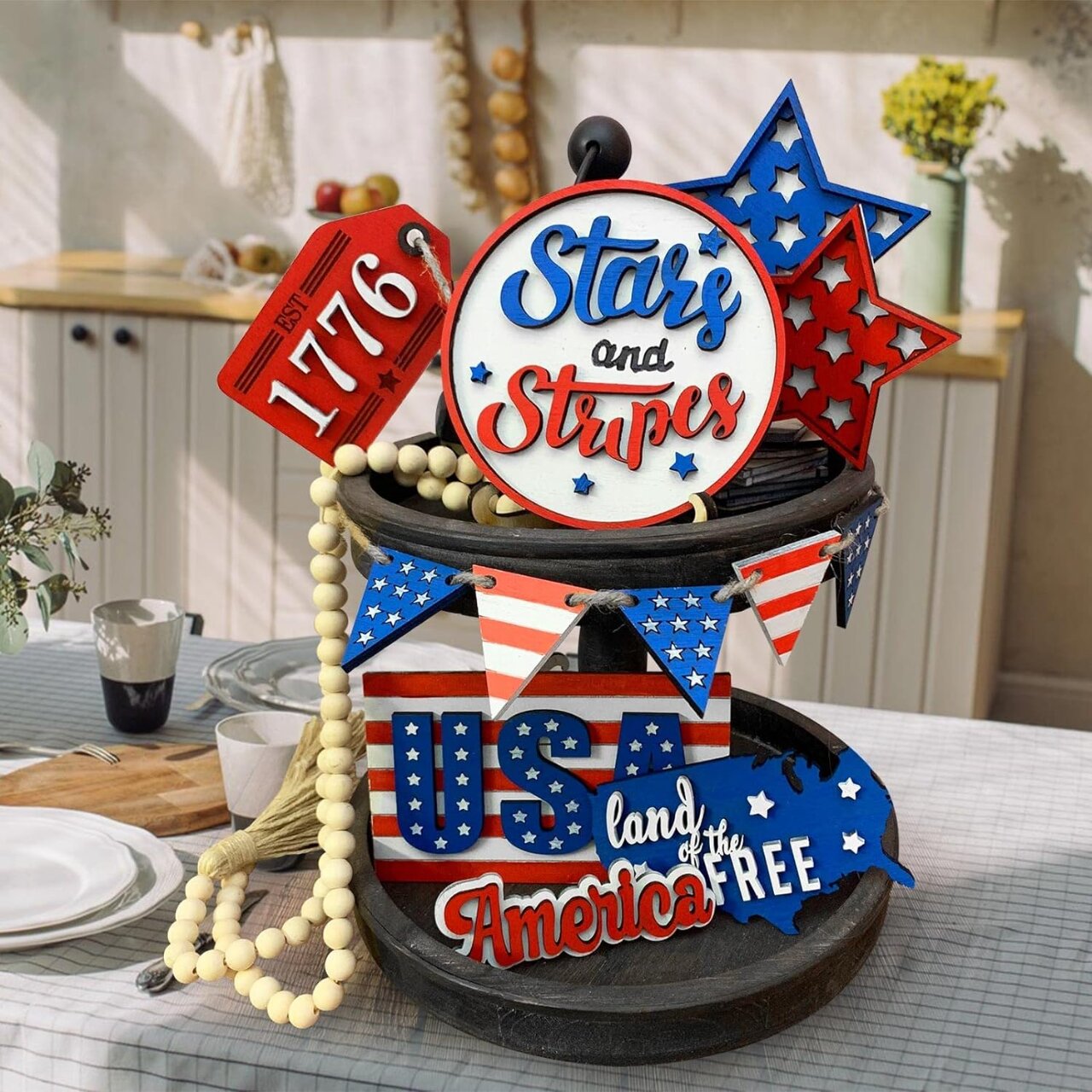 Wooden- Tiered Tray Decor 15Pcs Independence Day (BUY 2 SAVE 10% & FREE SHIPPING)