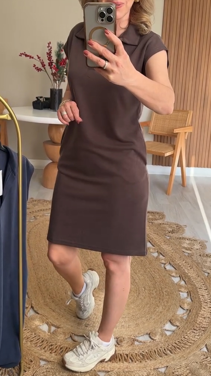 Ladies' Lapel Solid Color Casual Dress