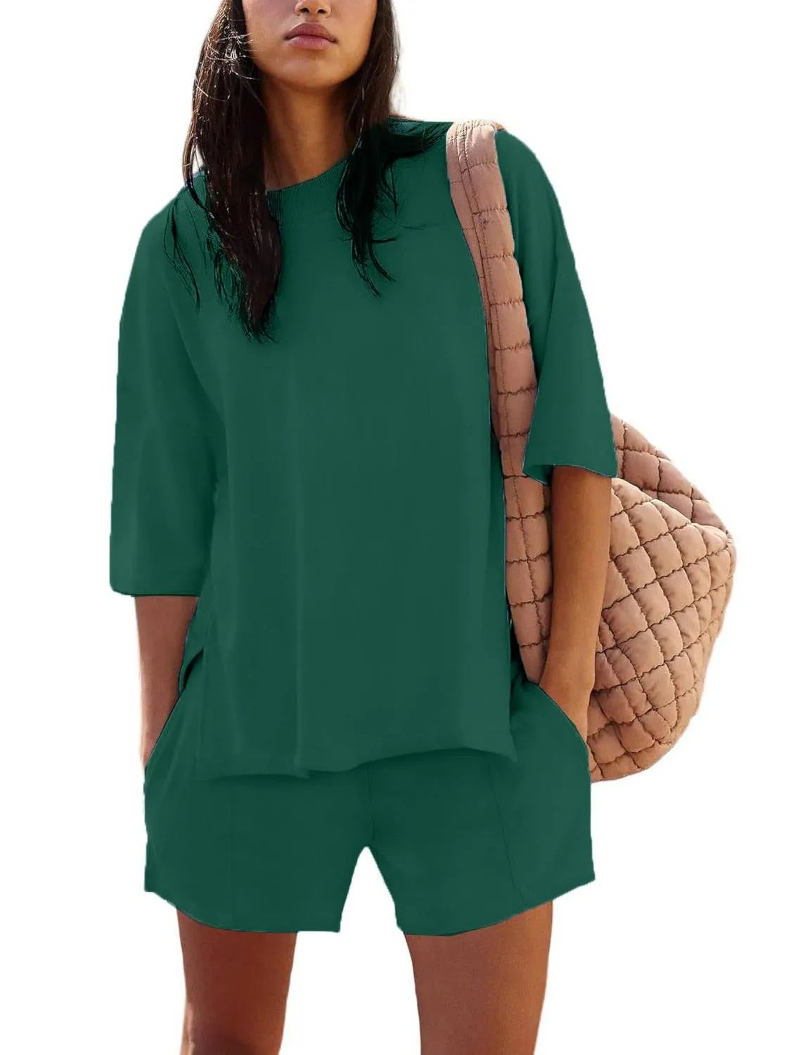 🔥Women's Casual Solid Color Suit with Slit Top and Shorts