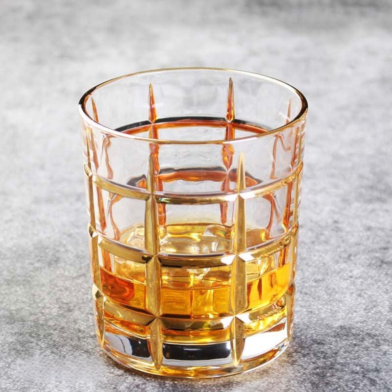 Gold Rim Grid Whiskey Glass