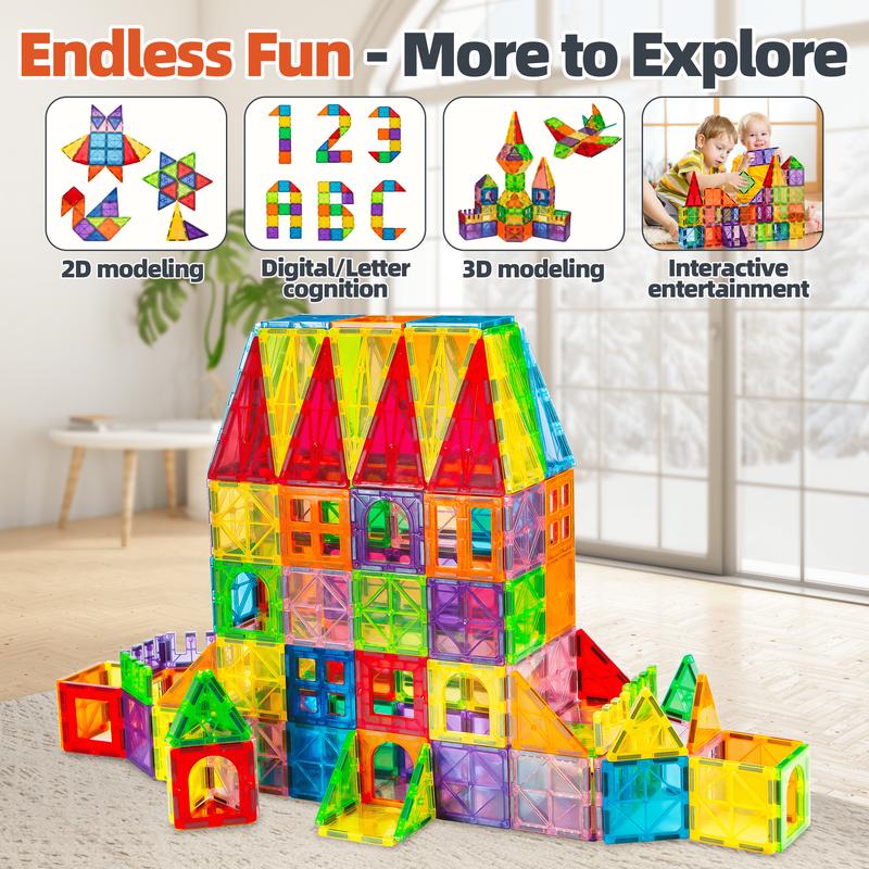 🔥LAST DAY SALE 49% OFF-100PCS Magnetic Tiles Set with 2 Cars, Magnetic Building Tiles