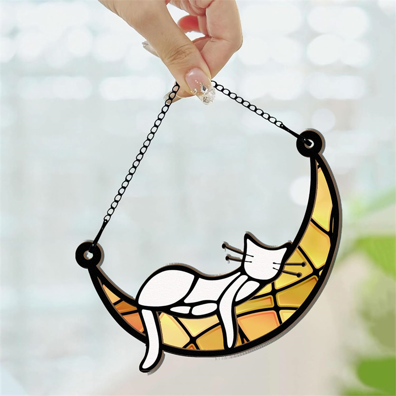 🐈🌙Sleeping Cat On Moon - Window Hanging Suncatcher Ornament