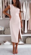 Women's Round Neck Solid Color Slit Style Dress