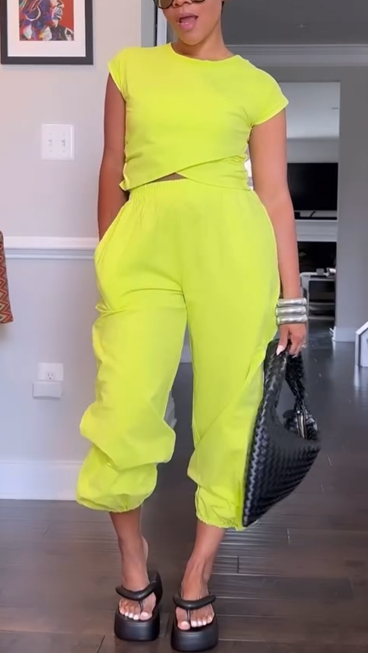 Women's Round Neck Irregular Top+ankle Pants Casual Suit