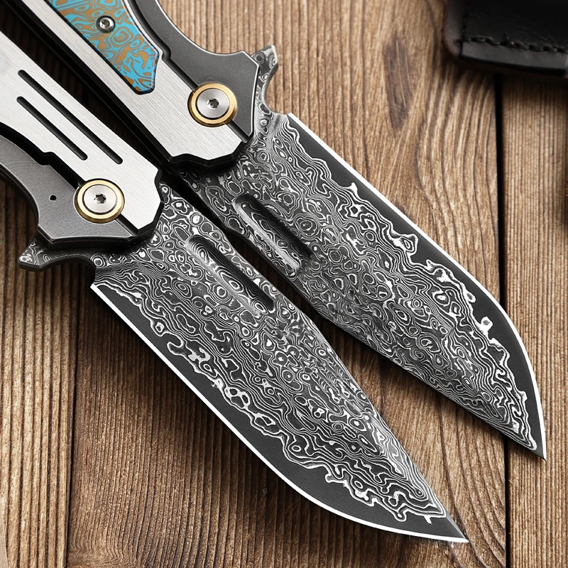 Handmade Damascus EDC Folding Knife | With Sheath for Outdoor Use