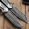 Handmade Damascus EDC Folding Knife | With Sheath for Outdoor Use