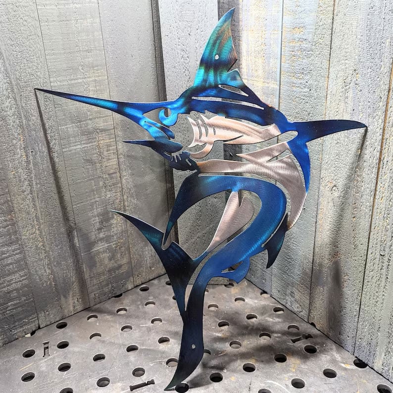 🔥Metal Bass Fish with Hooks Plasma Cut Sign Art