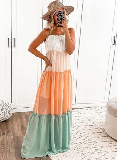 Sleeveless halter stitching color dress