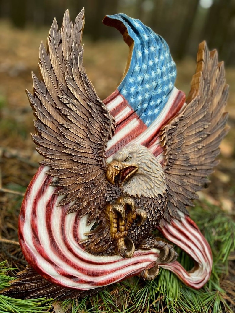 🔥Handcrafted Wooden American Flag with Bald Eagle