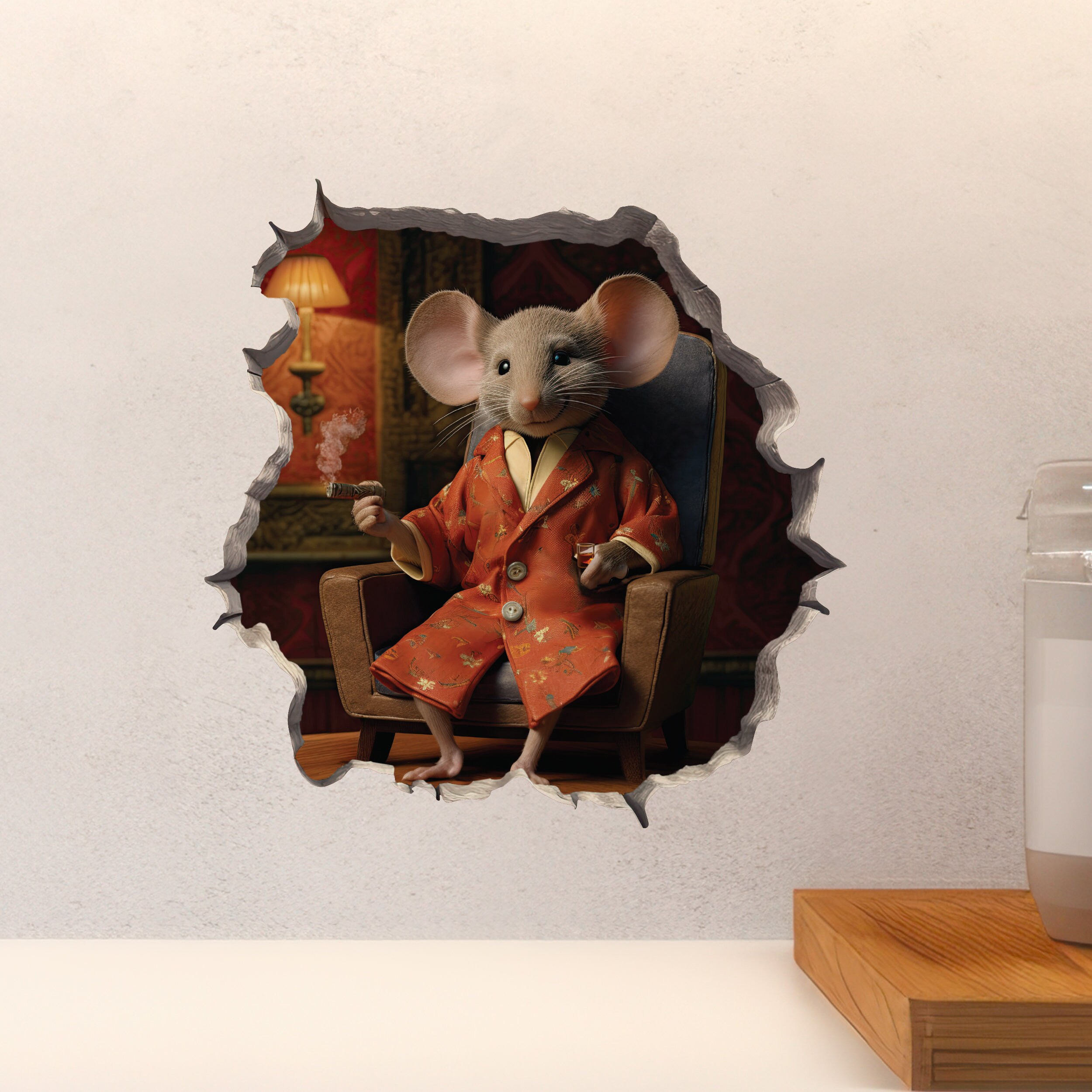 Christmas Family Mice in Mouse Hole Decal - 3D Wall Sticker