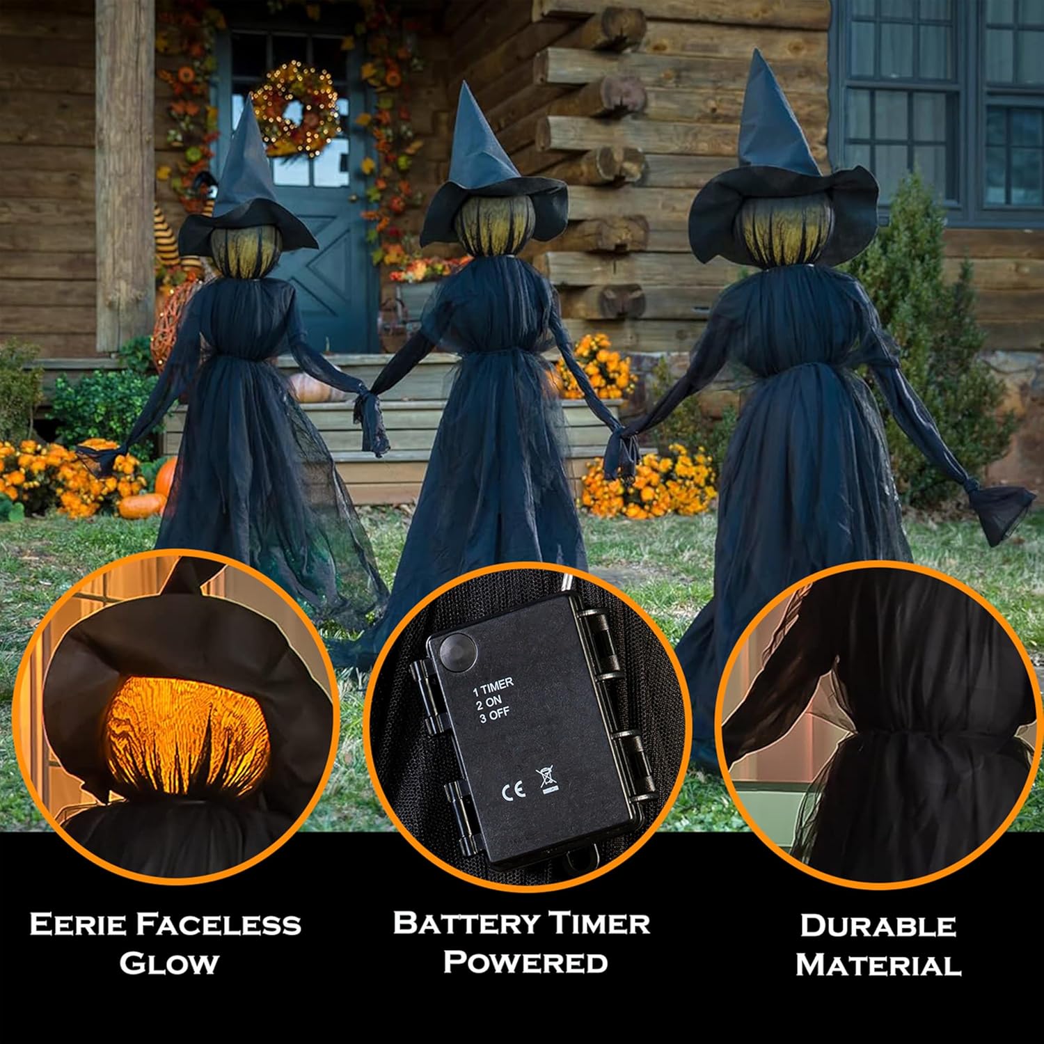 🔥Limited time offer 49%👍3 Pcs LED Halloween Black Witches with Hats Stakes,🎁Halloween Gift