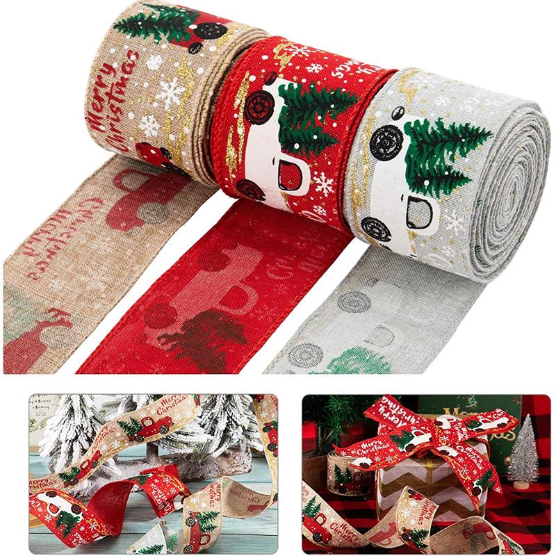 (🎄CHRISTMAS SALE NOW-49% OFF)Christmas Ribbon Printed Burlap Ribbons For Gift Wrapping🎉Buy 4 Get Free Shipping