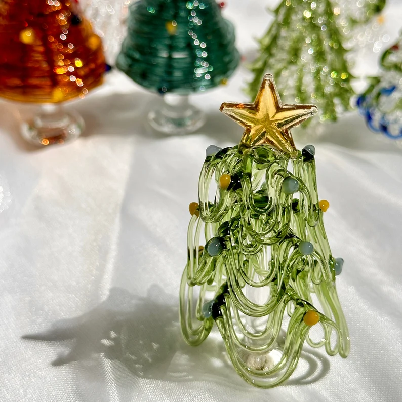Handmade Glass Christmas Tree Statue, Green Glass Tree Decoration, Festive Christmas Tree, Christmas Sculpture Decoration, Christmas Gifts