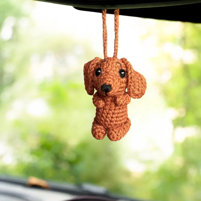 Crochet Car Charm - Dachshund & Christmas Cow