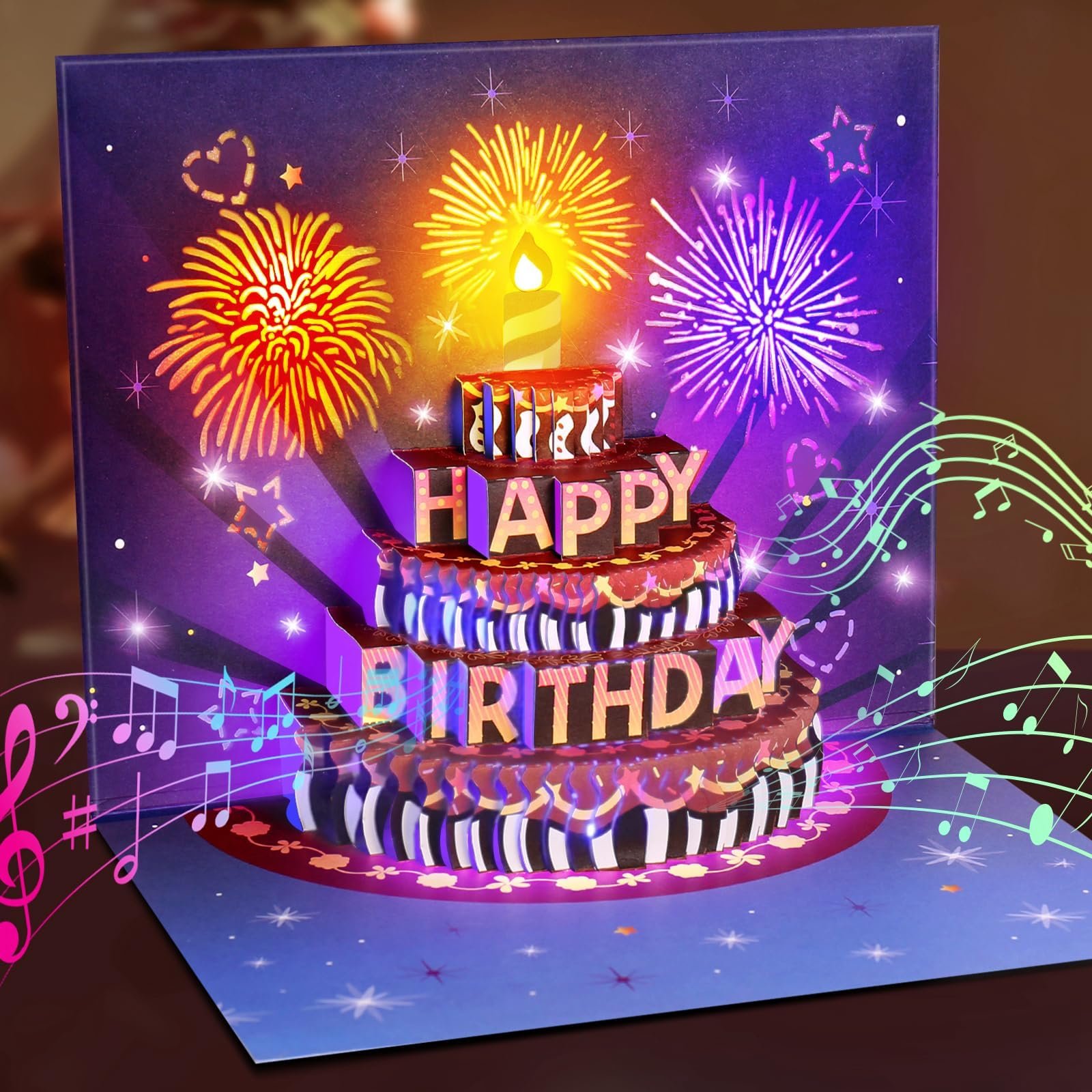 🎂✨ Feuerwerk Pop Up Kuchen Licht und Musik Alles Gute zum Geburtstag Karte