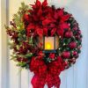 🍁Fall Harvest Sale: 60% OFF! Christmas Door Wreath with Red Flower, Bow & Candle