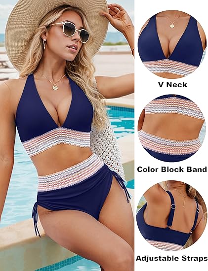 🔥Last Day Promotion 70% OFF💥2025 High Waisted Tummy Control Color Block Bikini Sets