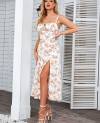 Floral Midi Corset Dress Boho Flowy Slit Lace Up Dresses for Women Going Out A Line Casual Sundress