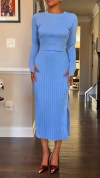 Women's Round Neck Top+pleated Split Skirt Commuting Temperament Set