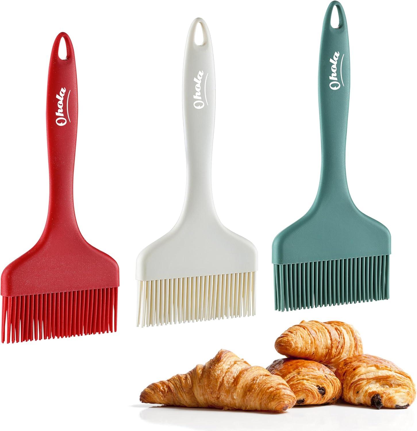 3PCS Extra Large Silicone Basting Pastry Brush, OHOLA Heat Resistant Oil Sauce Brush, Food Cooking Brush for BBQ, Grilling, Baking, BPA Free, Dishwasher Safe (3 Colors, Extra Large)