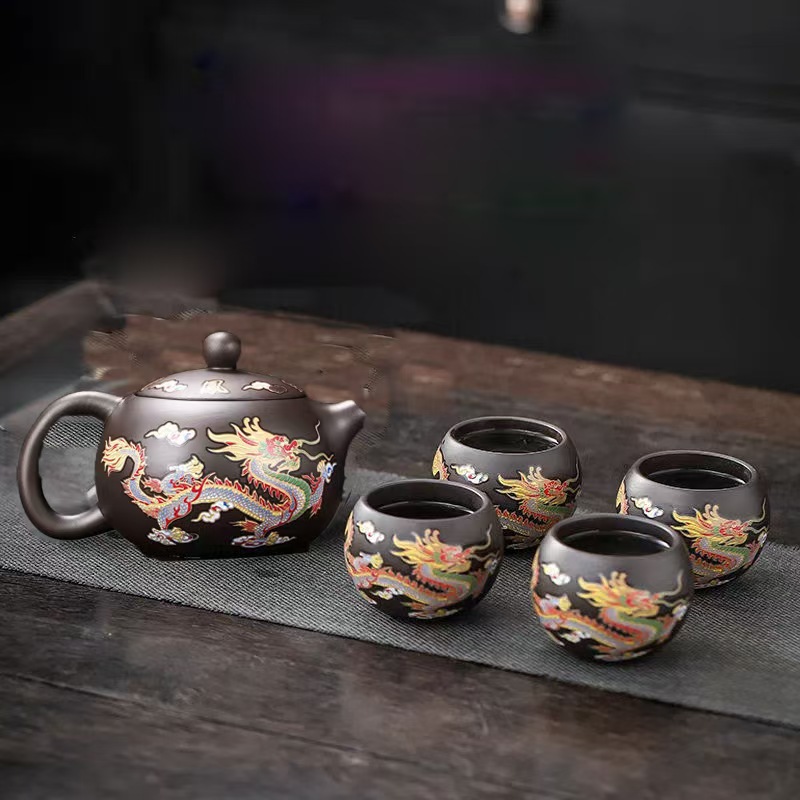 Purple clay pot that changes color when exposed to heat, Xishi Fengming pot, Kung Fu tea set, household teapot, Dragon and Phoenix pot, non-hot tea making device