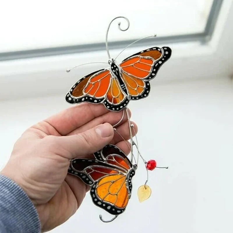 💥LAST DAY SALE 50% OFF💥Stained Monarch Butterfly Glass Window Decor