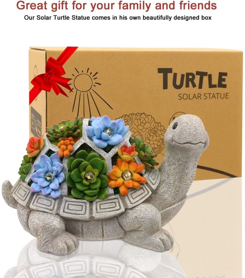 🔥Solar Garden Statue Turtle Figurine 7 LED Lights