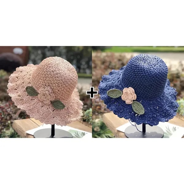 🔥Last Day Promotion 48% OFF-🎁-Elegant Crochet Straw Hat with Ruffle Detail