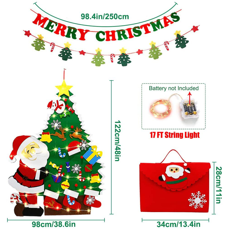 Felt Christmas Tree 4ft With LED Lights Strip 38 Pcs