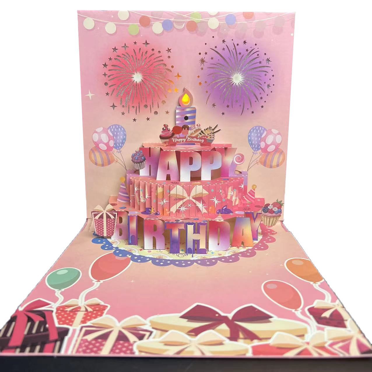 💥LAST DAY SALE 50% OFF💥Fireworks Pop Up Cake Light and Music Happy Birthday Card Gift