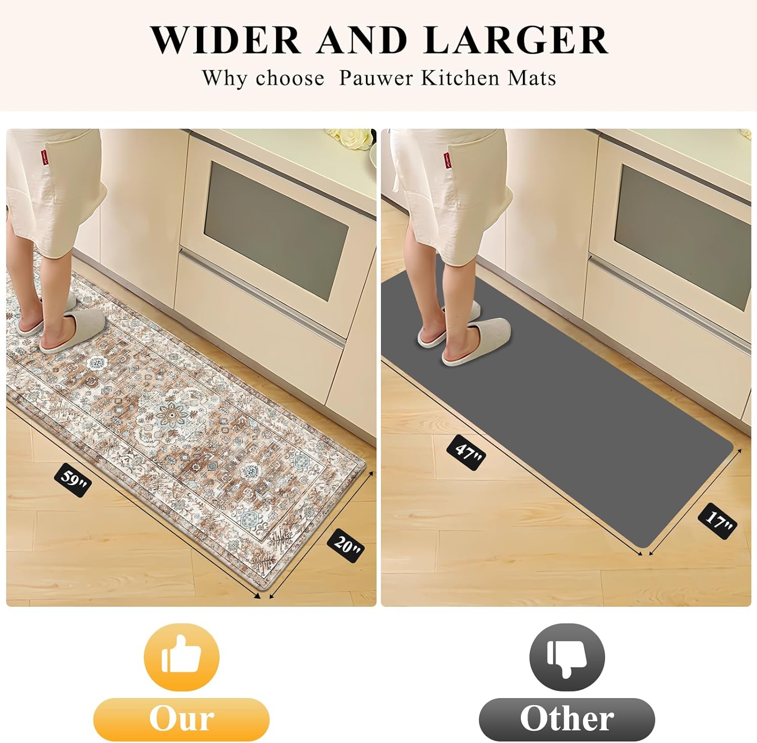 Pauwer Anti Fatigue Floor Mats - Cushioned Memory Foam 2 Piece Kitchen Rug Set, Non Slip Laundry & Sink Area Runner, Waterproof Comfort Standing Mat