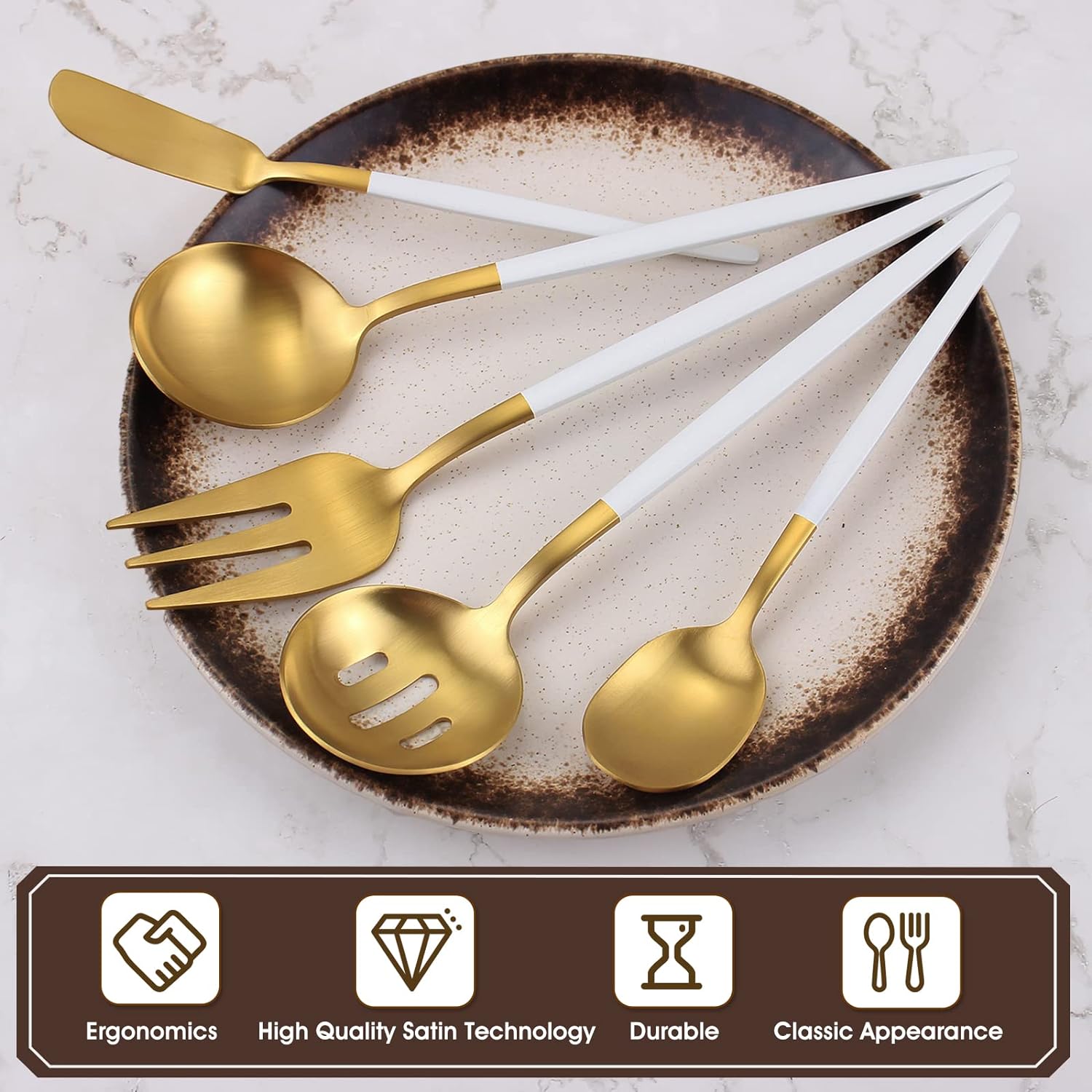 Matte Gold Silverware Set, VANVRO 40-Piece Stainless Steel Flatware Set, Satin Finish tableware Cutlery Set, Service for 8, Home and Restaurant, Dishwasher Safe