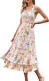 GRACE KARIN Women's 2024 Summer Floral Boho Dress Square Neck Strapped Swing A Line Beach Long Maxi Dress