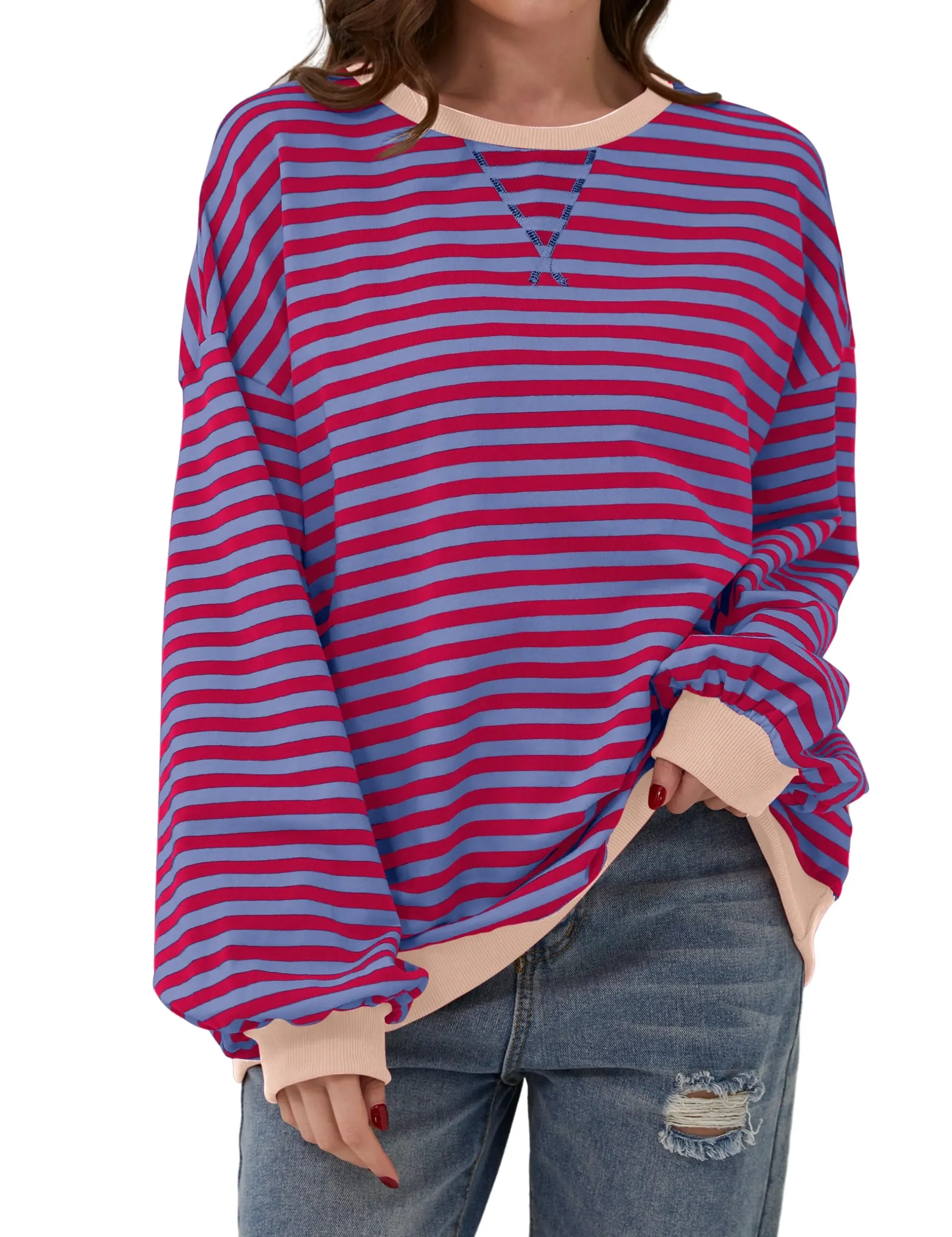 🔥 Women Oversized Striped Color Block Long Sleeve -Buy 2 Free Shipping