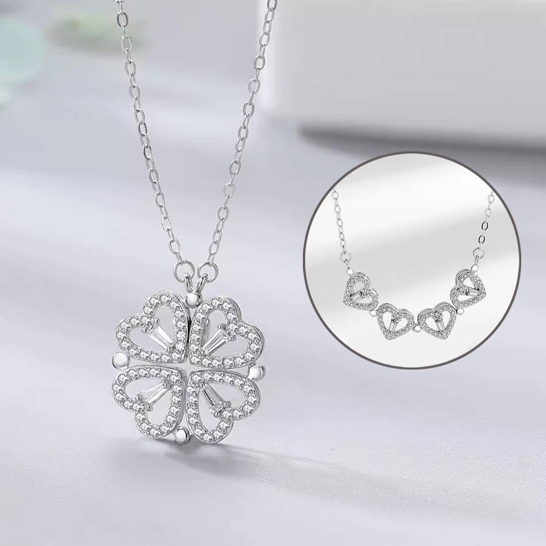 Iced Heart Four Leaf Clover Necklace, 🎁BUY 2 FREE SHIPPING