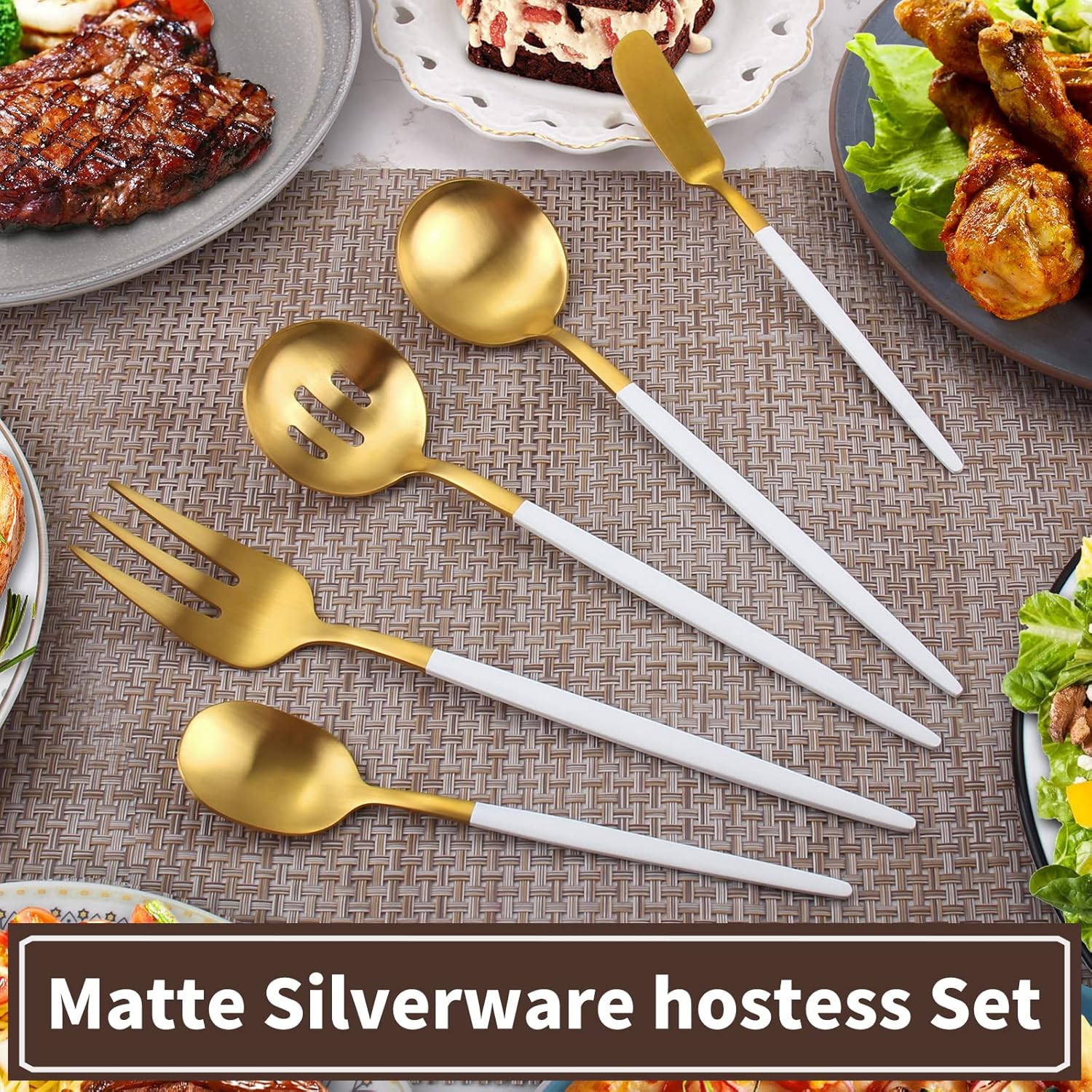 Matte Gold Silverware Set, VANVRO 40-Piece Stainless Steel Flatware Set, Satin Finish tableware Cutlery Set, Service for 8, Home and Restaurant, Dishwasher Safe