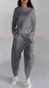 Women Fashion Casual Round Neck Long Sleeve Two Piece Suit