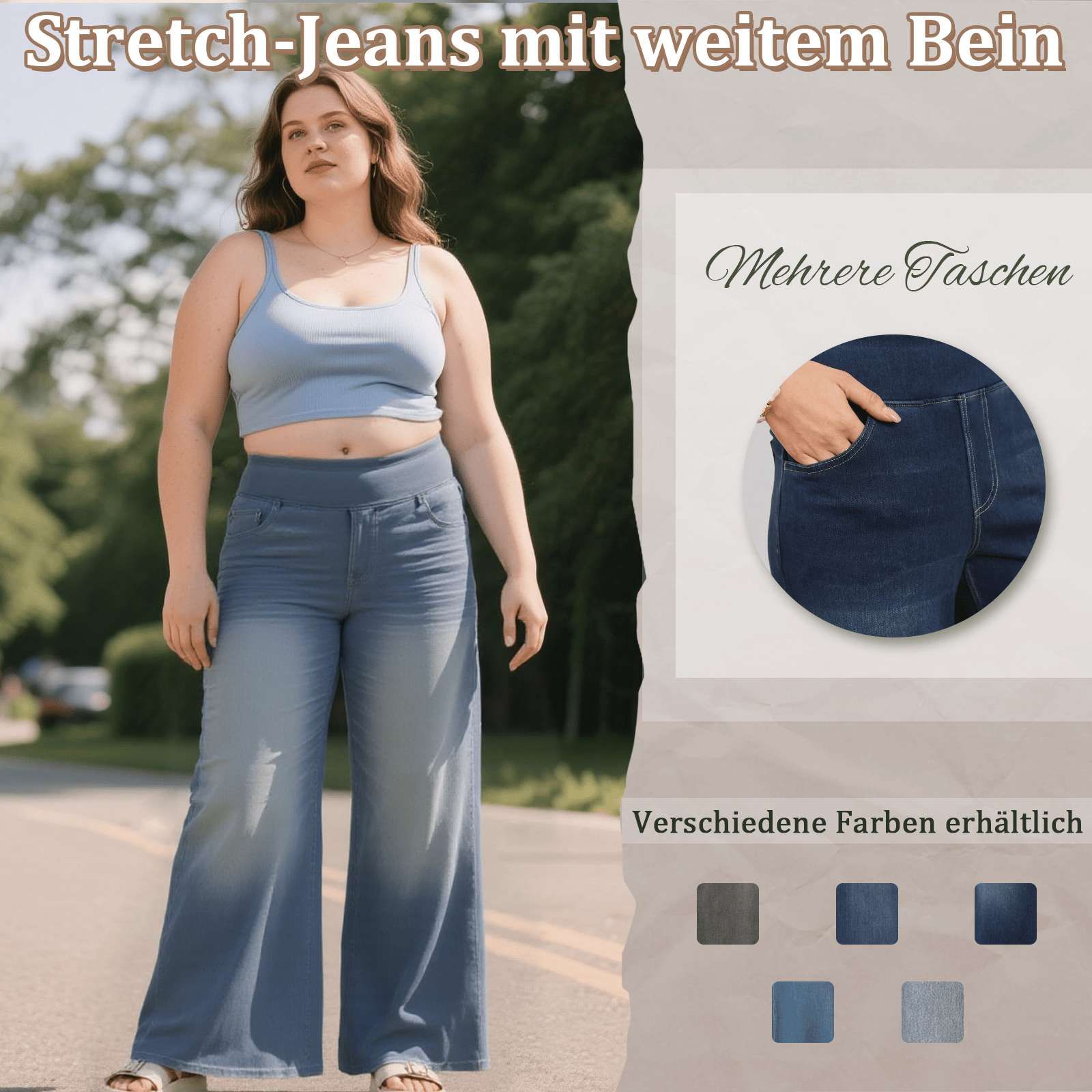 Damen Hochtaillierte, Gewaschene, Weite Baggy-Strickjeans mit Stretch und Mehreren Taschen – Bequeme Freizeit-Denim💥Kostenloser Versand