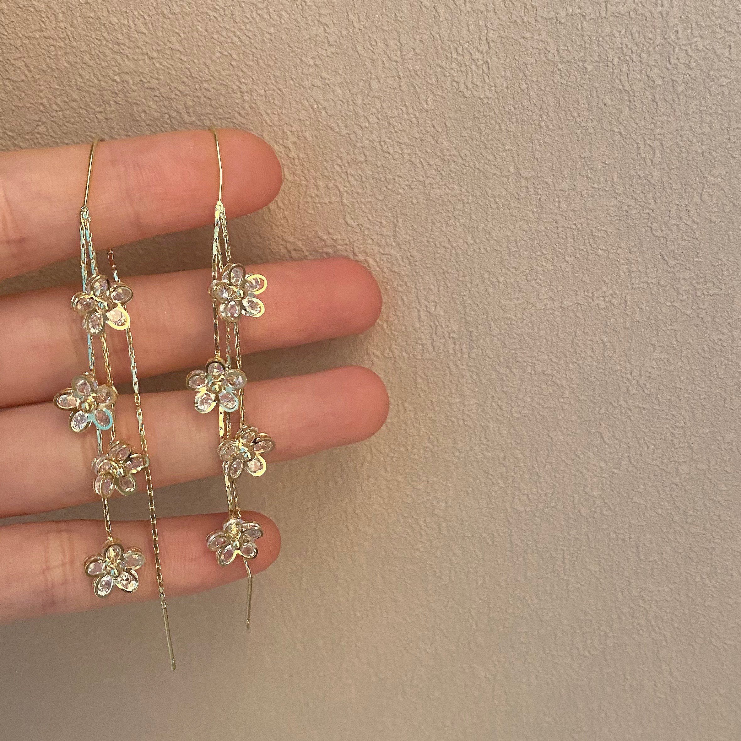 Fashion Crystal Flower Tassel Earrings
