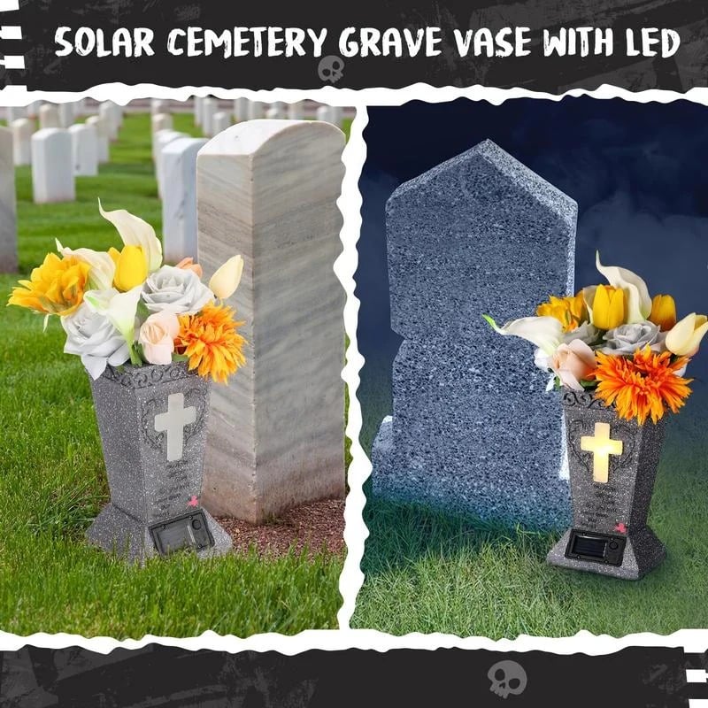 🎁TikTok Last Day Sale - 70% OFF🔥Solar-powered cross angel flowerpot solar-powered cemetery vase with LED