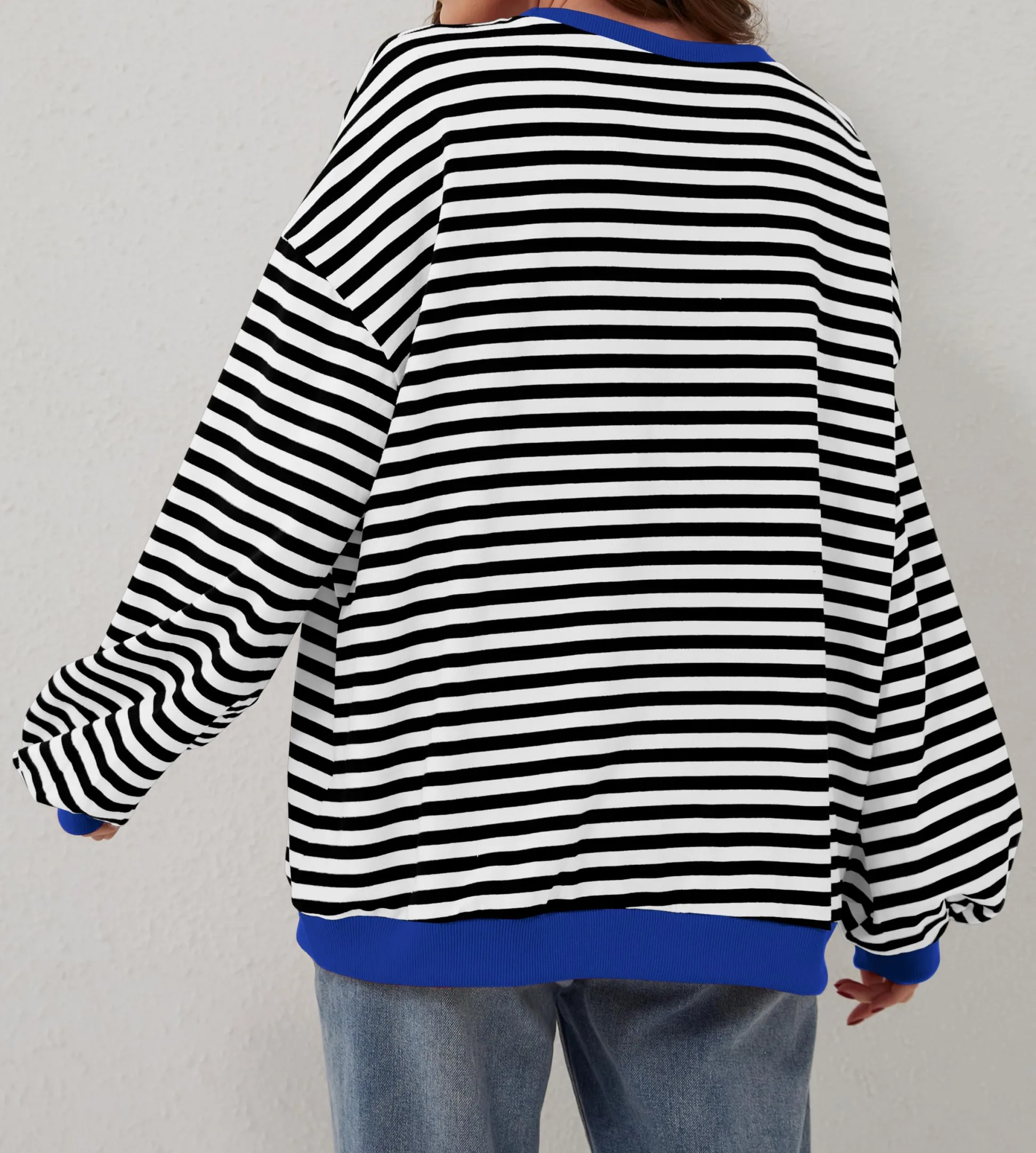 🔥 Women Oversized Striped Color Block Long Sleeve -Buy 2 Free Shipping