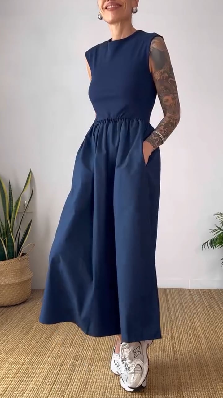 Women's V-neck Sleeveless Stitching A-line Casual Dress