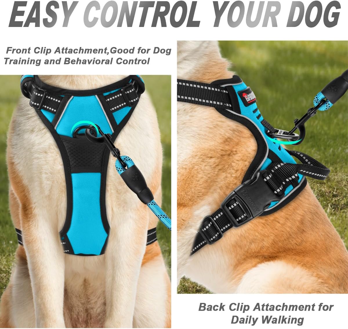 BARKBAY No Pull Dog Harness Front Clip Heavy Duty Reflective Easy Control Handle for Large Dog Walking(Black,L)