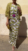 Women's Round Neck Zipper Cardigan + Printed Dress Casual Suit