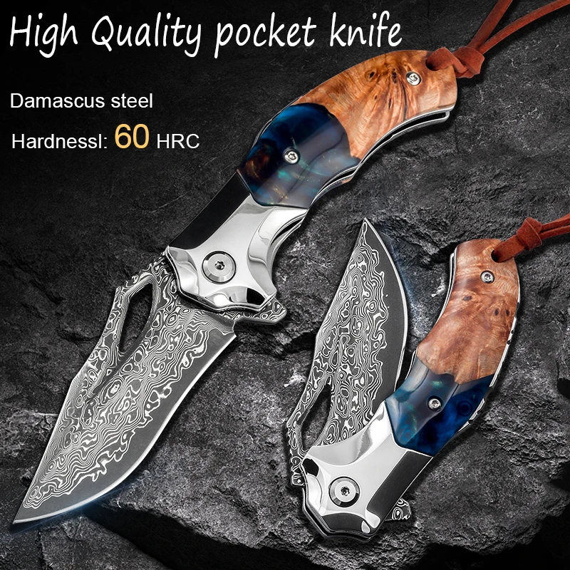 Handmade Damascus Steel Folding Knife | EDC Tactical Pocket Blade