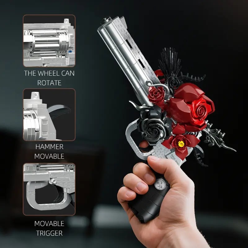 🎁TikTok Last Day Sale - 70% OFF🌹Guns & Petals Decorative Revolver Model with Red Roses Silver and Black Metal Art Sculpture Gothic Style⚡Buy 2 Get Free Shipping